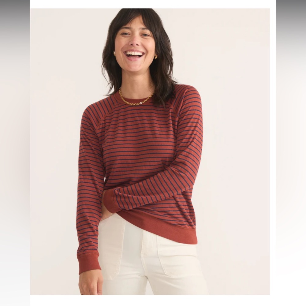 Marine Layer Red and Black Striped Long Sleeve Tee
